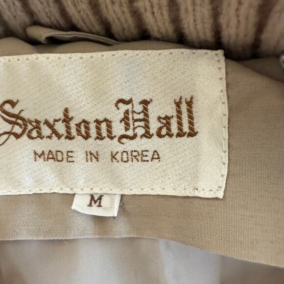Saxton Hall Puffer Jacket Coat Women Medium Beige Full Zip Button Vintage Knit - Picture 3 of 12